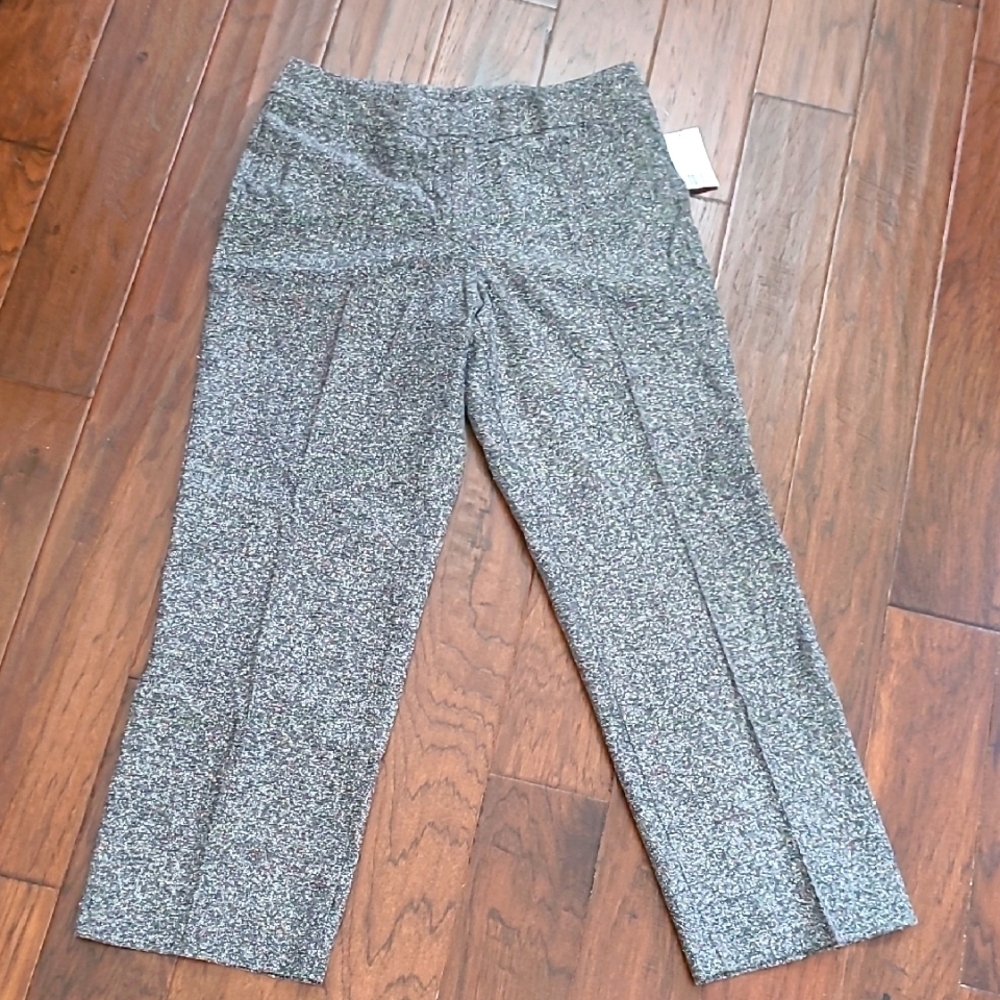 NWT Kim Rogers Textured Black & White Trousers with Random Colorful Dots size 14